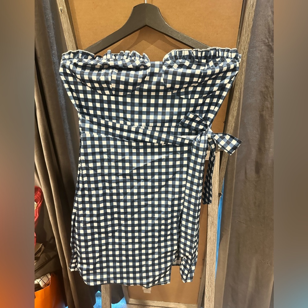 SHEIN Black and White Checkered Strapless Dress